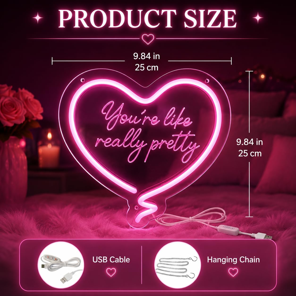 Roze hart neonbord, je bent ec - Neon Sign Party recensie en prijs
